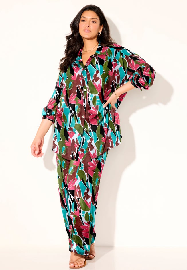 Oversized Buttondown Lounge Cover Up Shirt image number 7