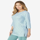 Plus Size Three-Quarter Sleeve Notch Neck Soft Knit Tunic image number null