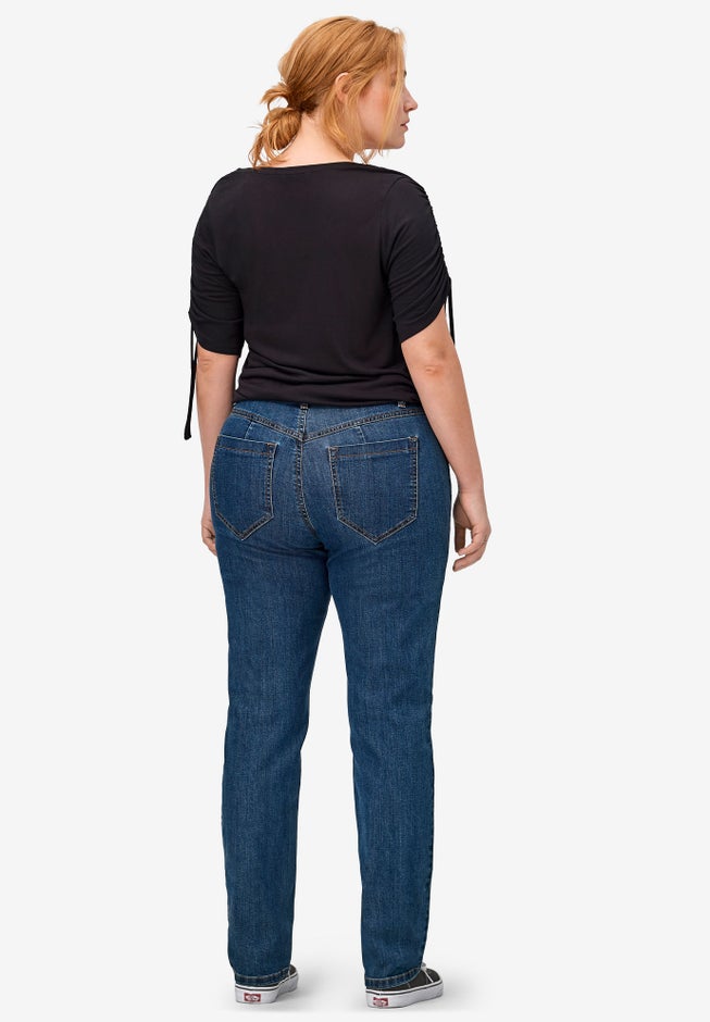 Stretch Mid-rise Adjustable Waist Straight Jean image number 1