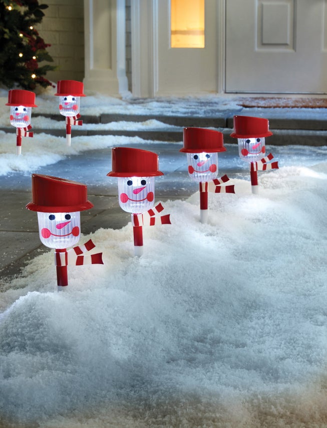 Snowman Solar Pathway Light Stakes, Set of 6 image number 0
