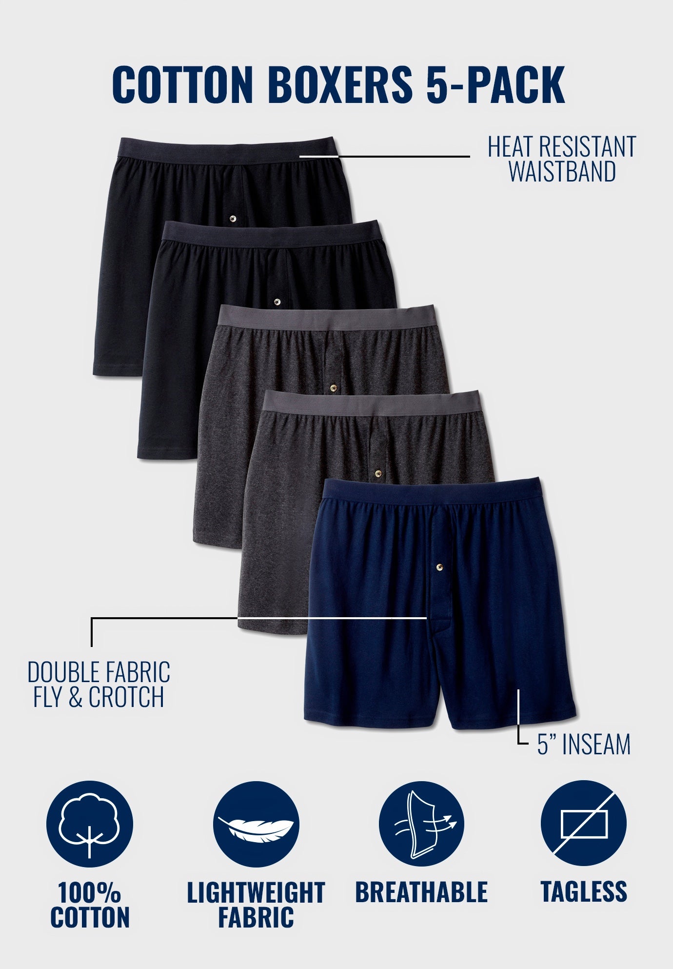 5-Pack Cotton Boxers image number 1
