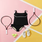 Chlorine Resistant Square Neck Contrast Trim Tankini Top image number null