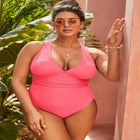 Sparkle Ribbed V-Neck One Piece Swimsuit image number null