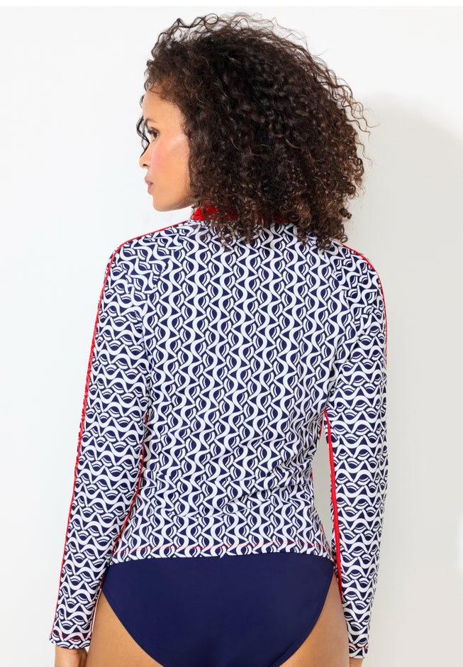 Chlorine Resistant Long Sleeve 1/4 Zip Swim Tee Rash Guard image number 1