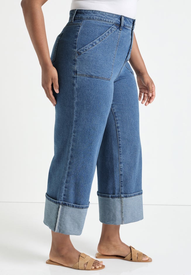 Wide-Leg Cropped Cuffed Jeans image number 2