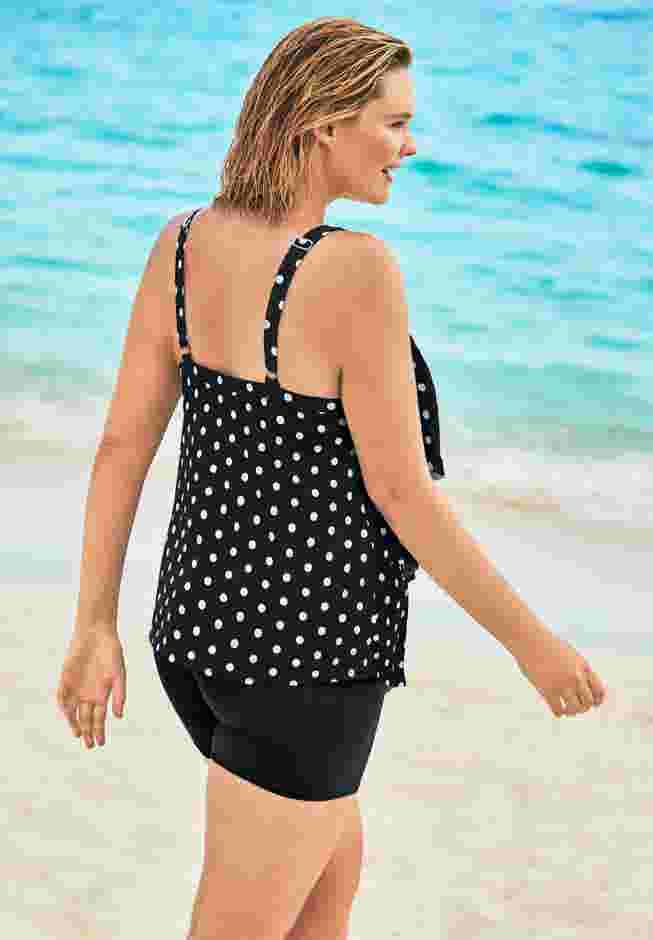 Longer-Length Tiered-Ruffle Tankini Top image number 1