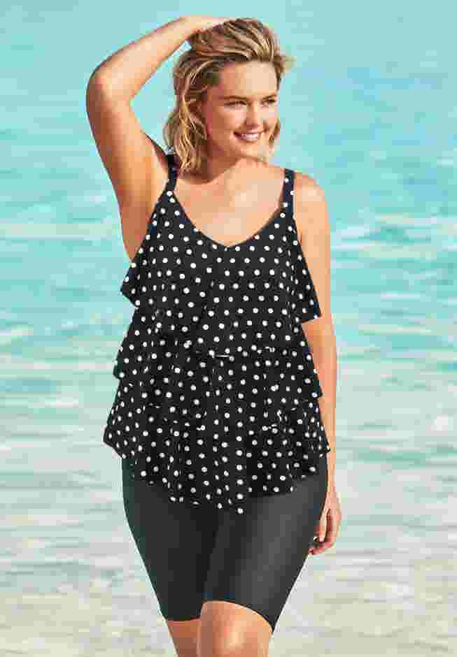 Longer-Length Tiered-Ruffle Tankini Top image number 0