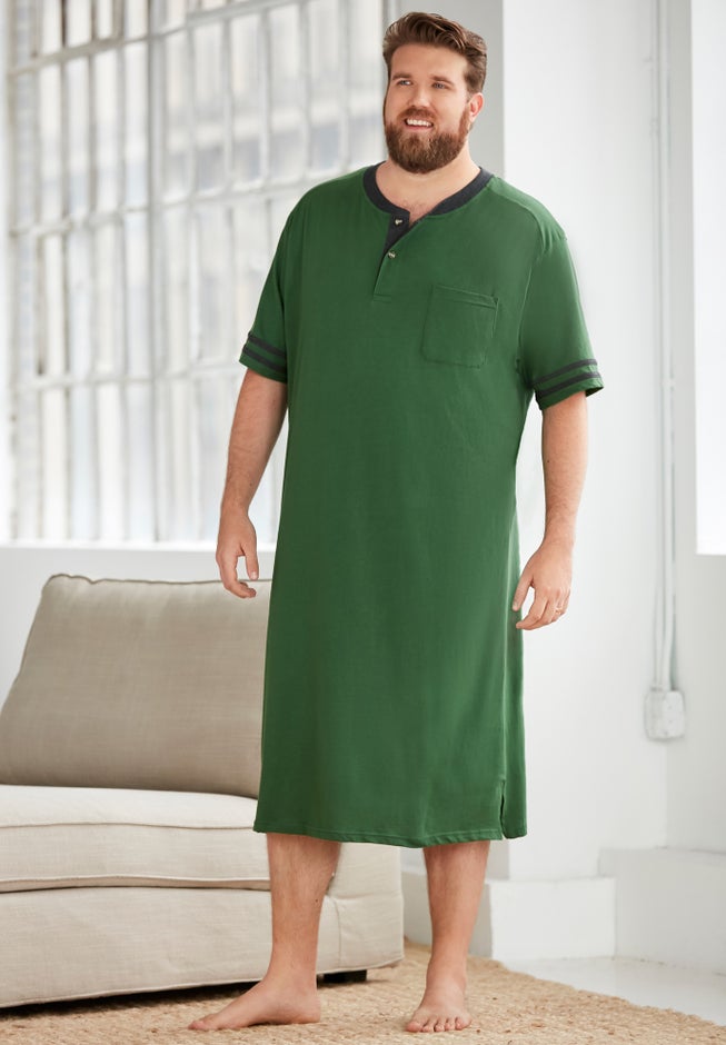 Short-Sleeve Jersey Henley Nightshirt image number 4