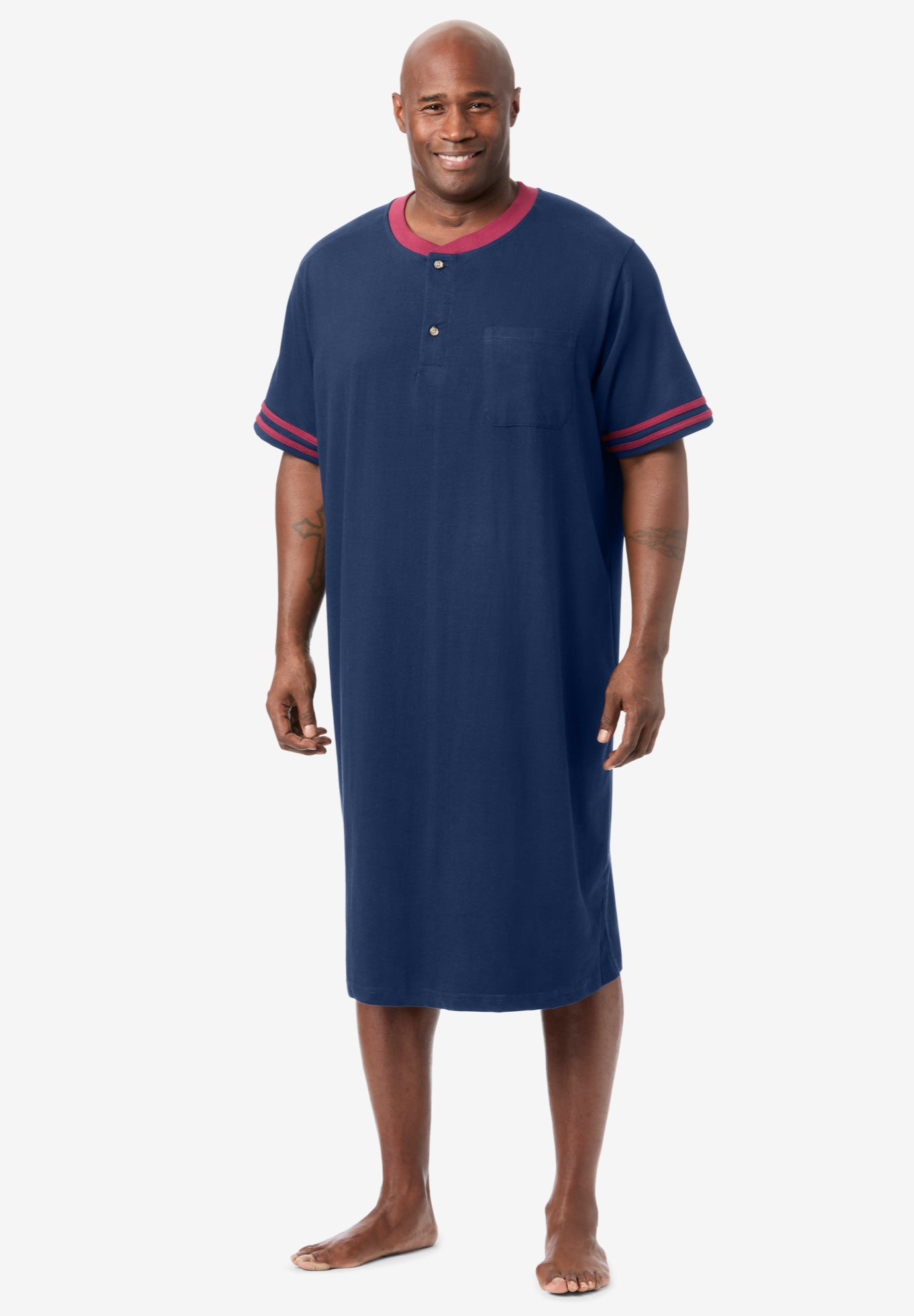 Short-Sleeve Jersey Henley Nightshirt image number 0