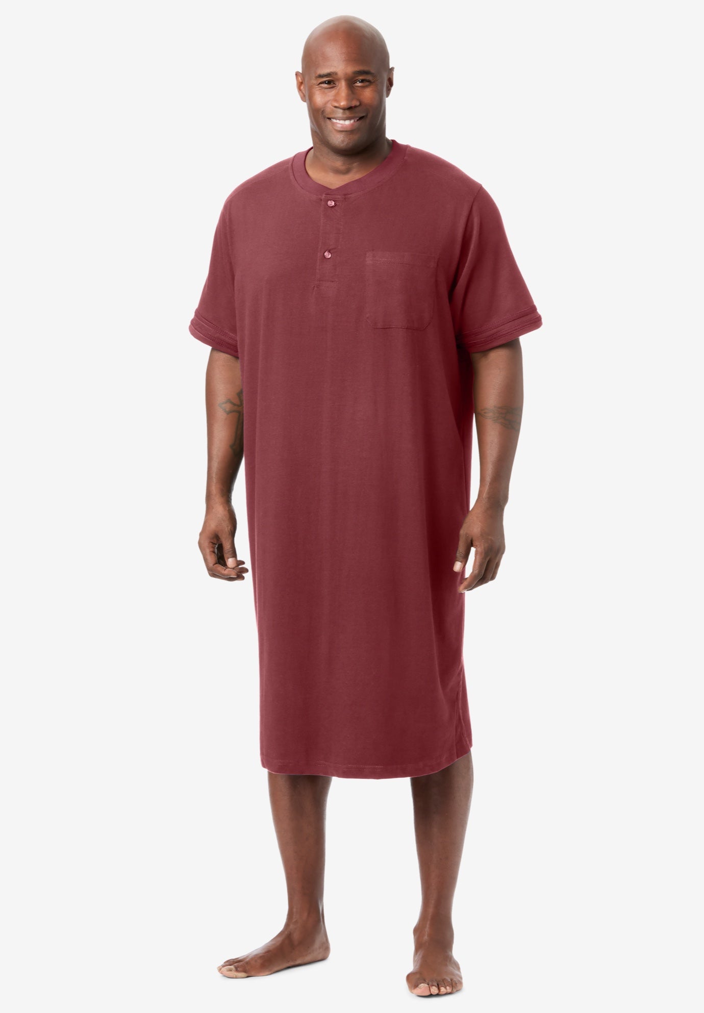 Short-Sleeve Jersey Henley Nightshirt image number 0