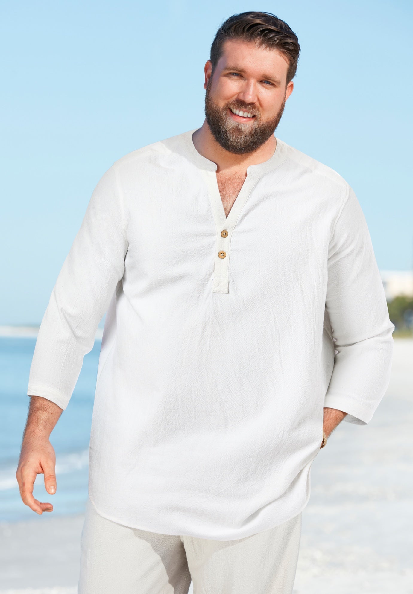 Gauze Mandarin Collar 3/4 Sleeve Shirt image number 5