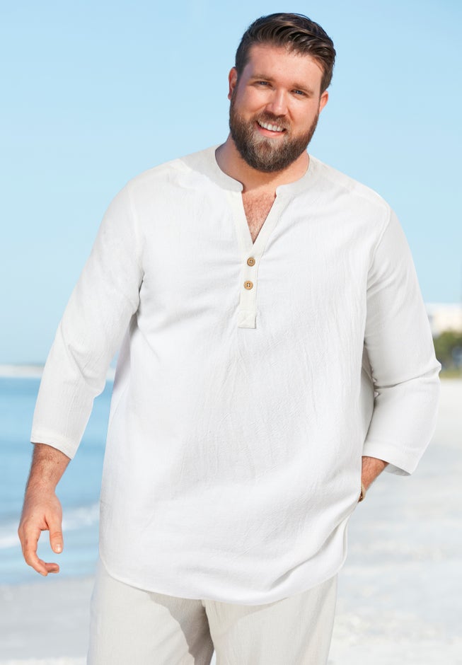 Gauze Mandarin Collar 3/4 Sleeve Shirt image number 5