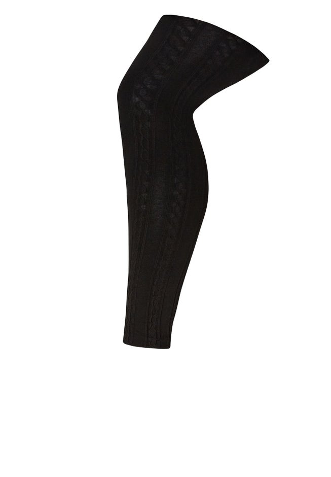 Plush Lined Cable Knit Footless Leggings image number 1
