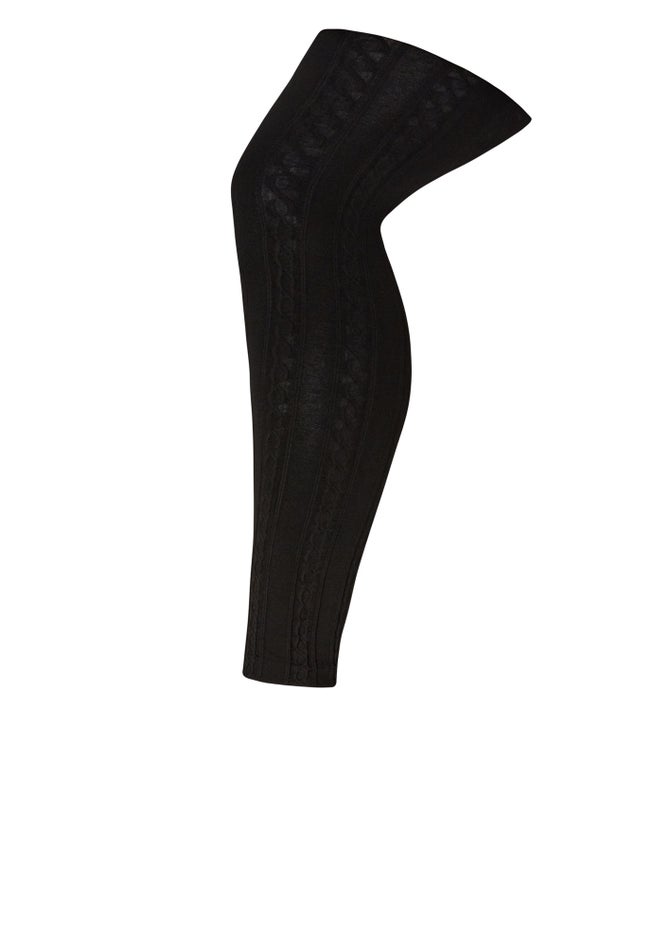 Plush Lined Cable Knit Footless Leggings image number 0