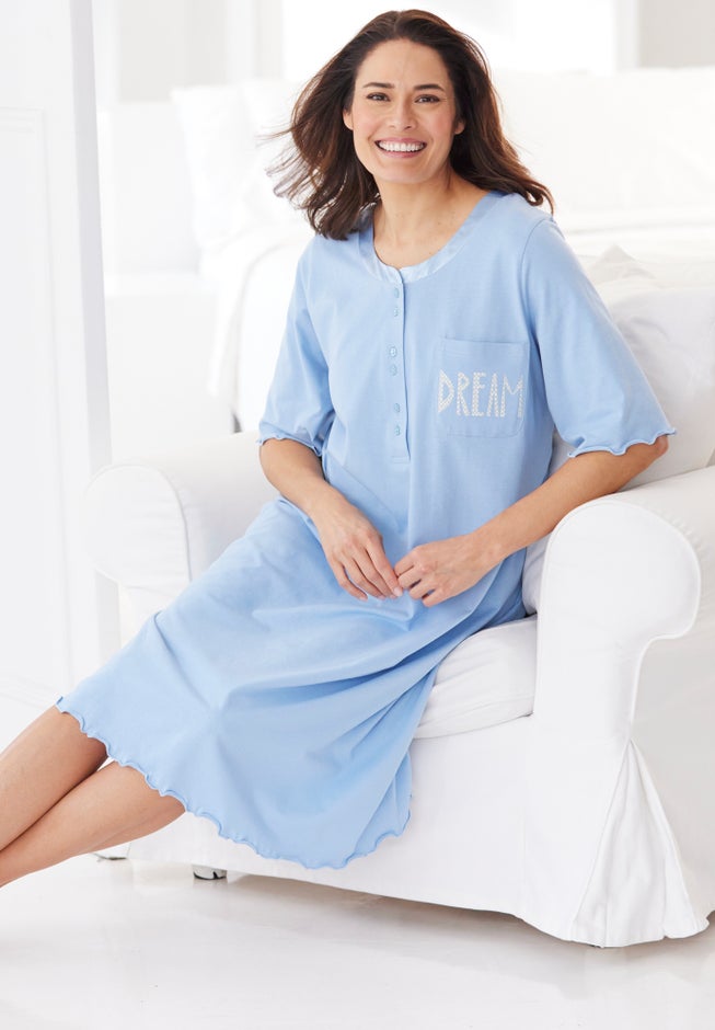 Satin Trim Cotton Sleepshirt image number 3