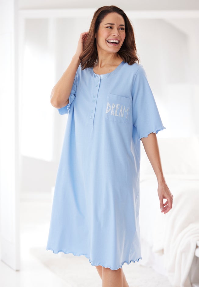 Satin Trim Cotton Sleepshirt image number 6