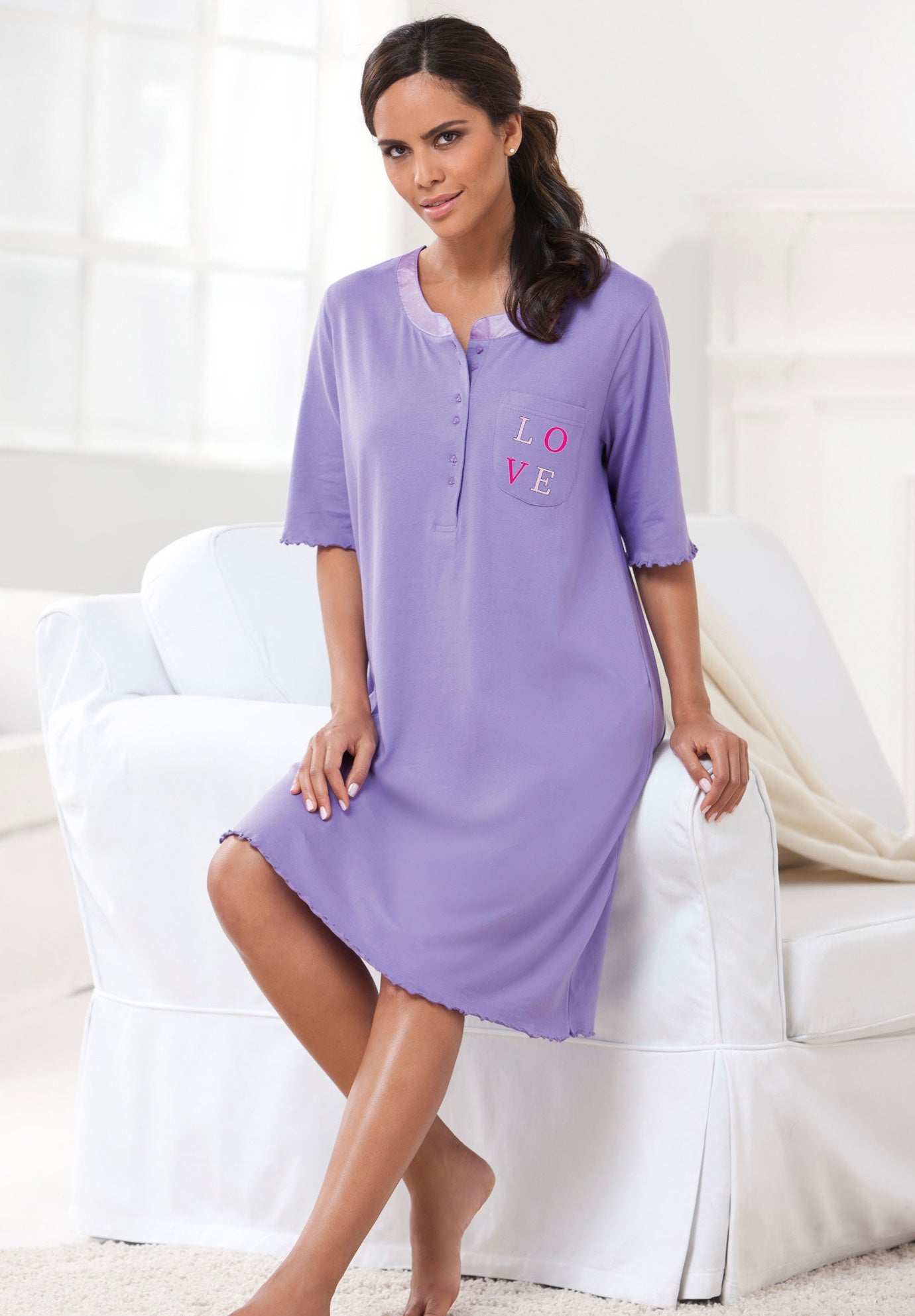 Satin Trim Cotton Sleepshirt image number 4