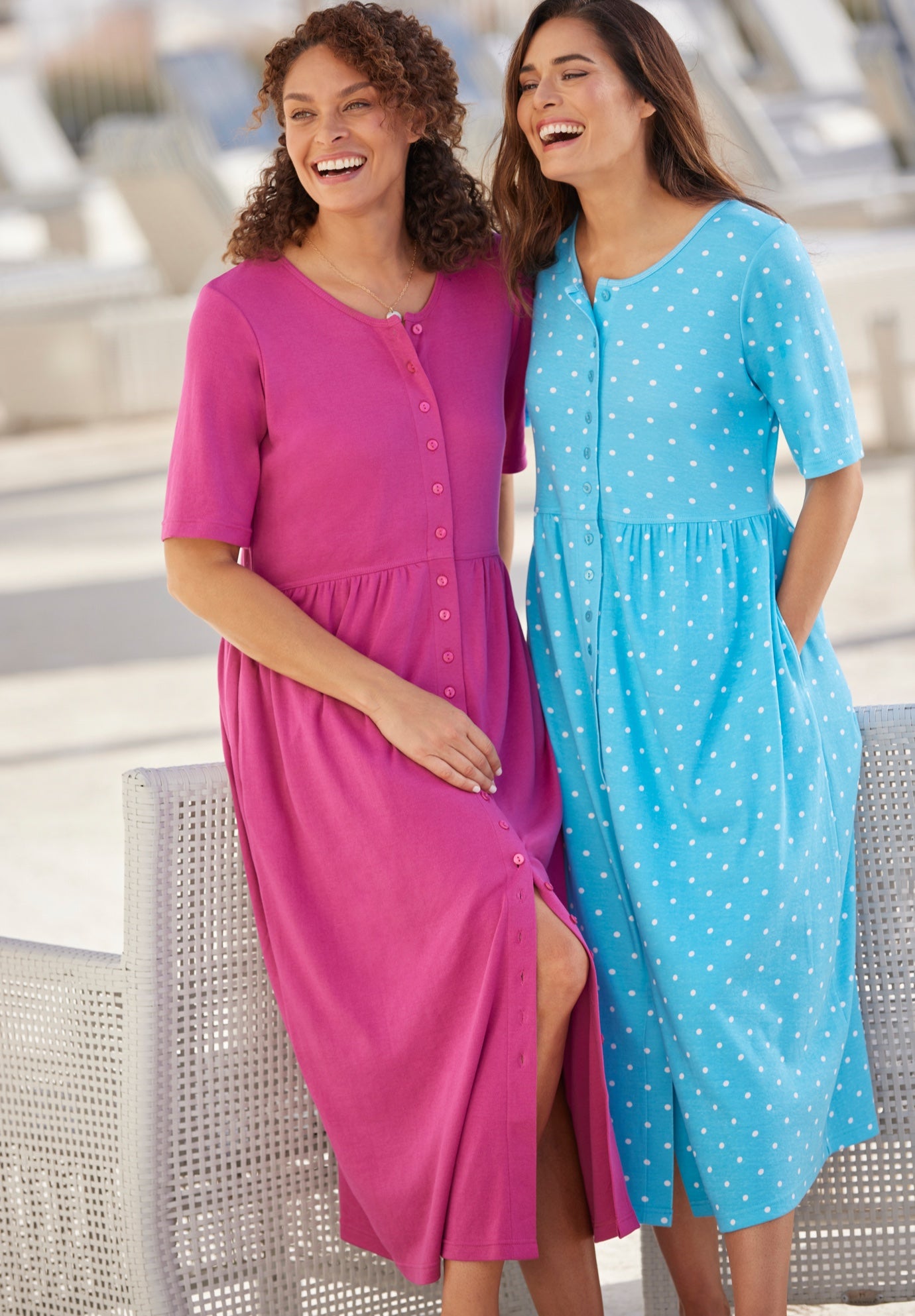 Button-Front Elbow-Sleeve Knit Dress image number 3