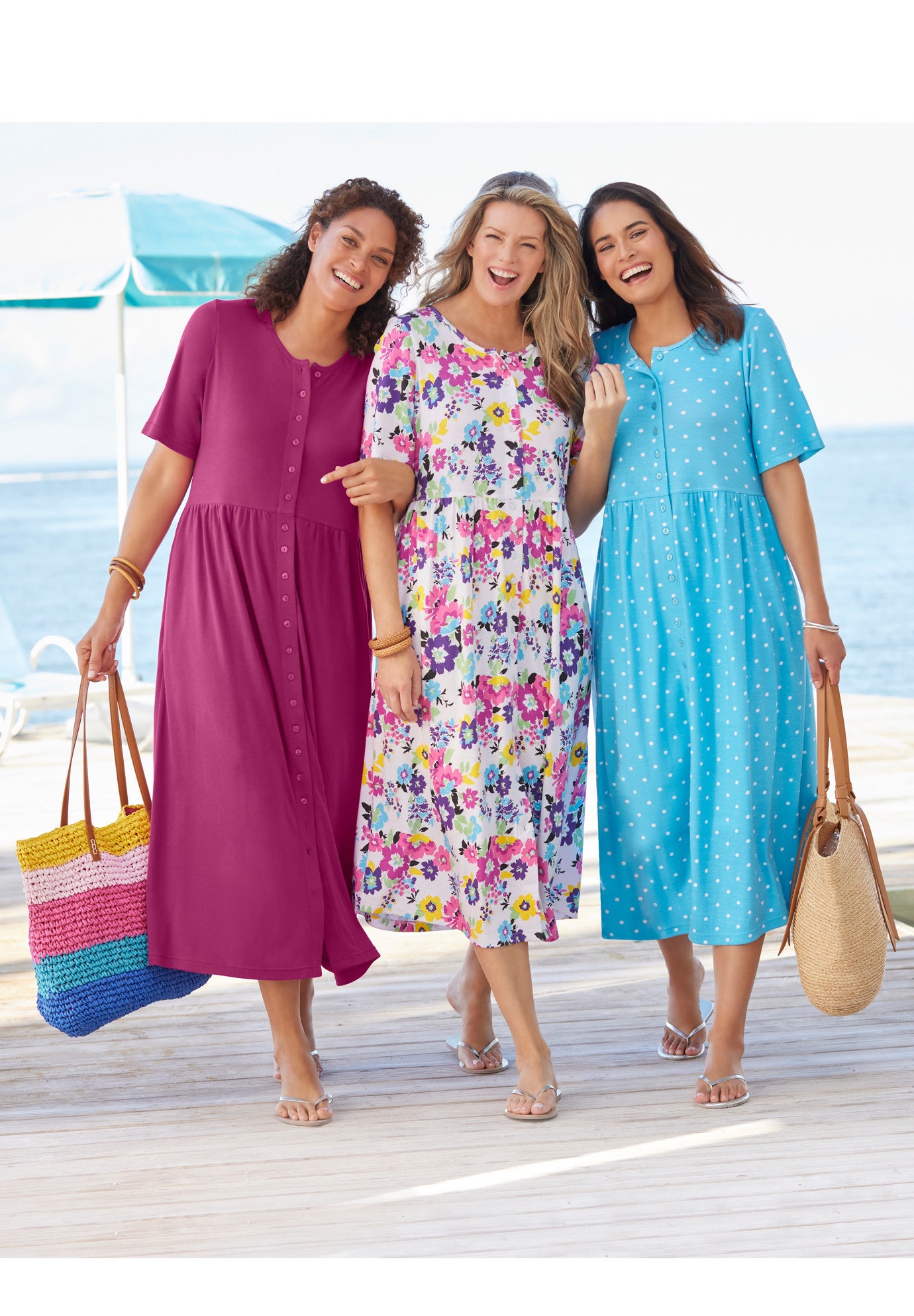 Button-Front Elbow-Sleeve Knit Dress image number 1