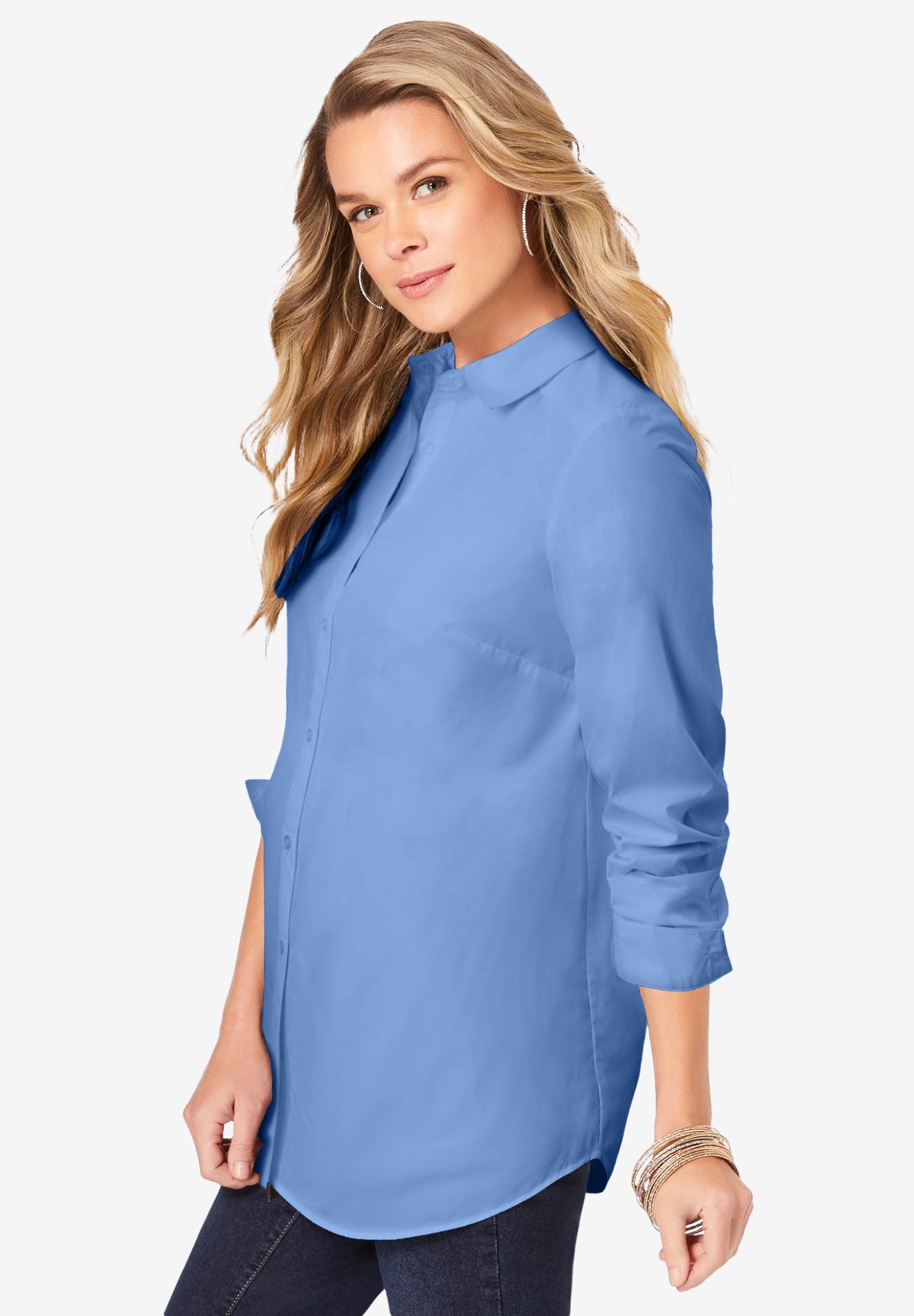 Plus Size Kate Long Sleeve Easy Cotton-Blend Button-Front Shirt image number 0