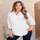 Plus Size Kate Long Sleeve Easy Cotton-Blend Button-Front Shirt image number null