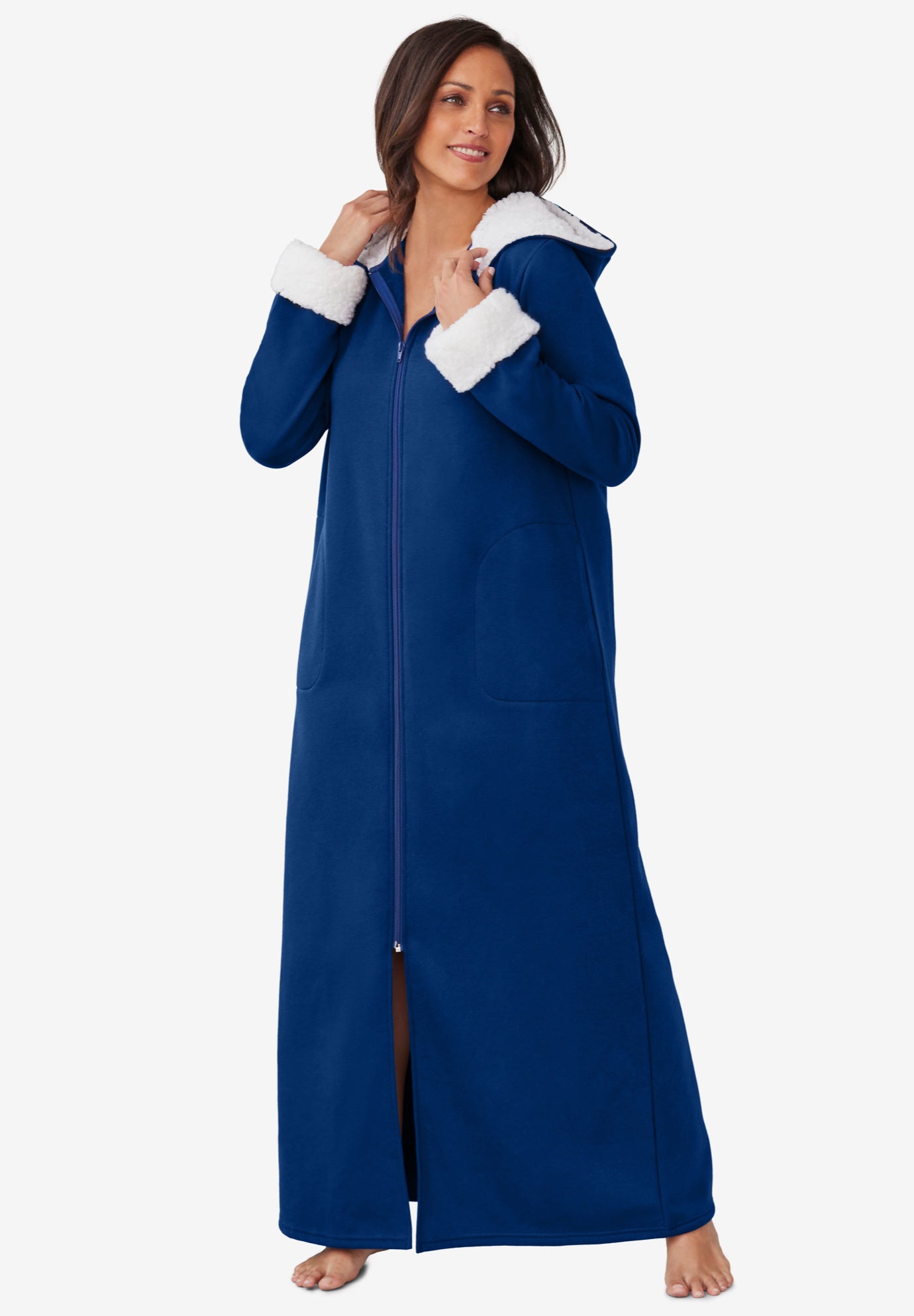 Sherpa-Lined Long Hooded Robe image number 0