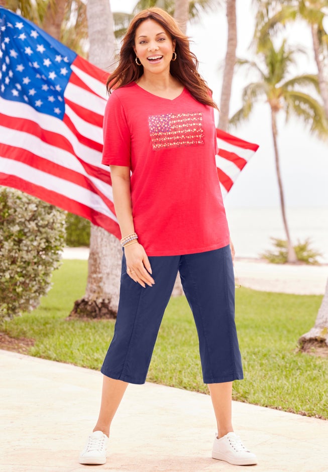 Stretch Knit Waist Cargo Capri image number 3