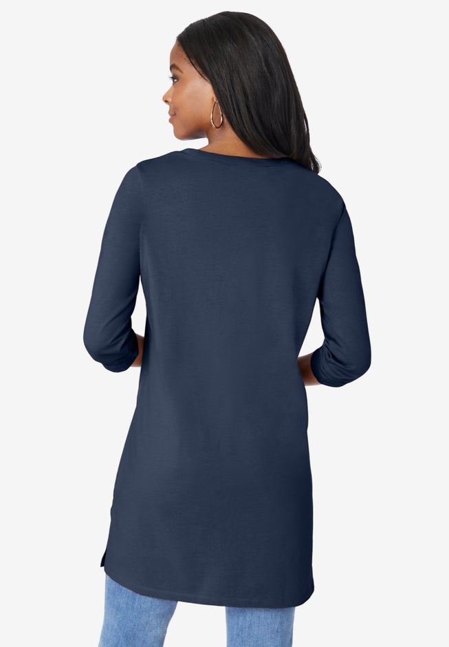 Plus Size Cotton Ultimate Long Sleeve V-Neck Tunic image number 1