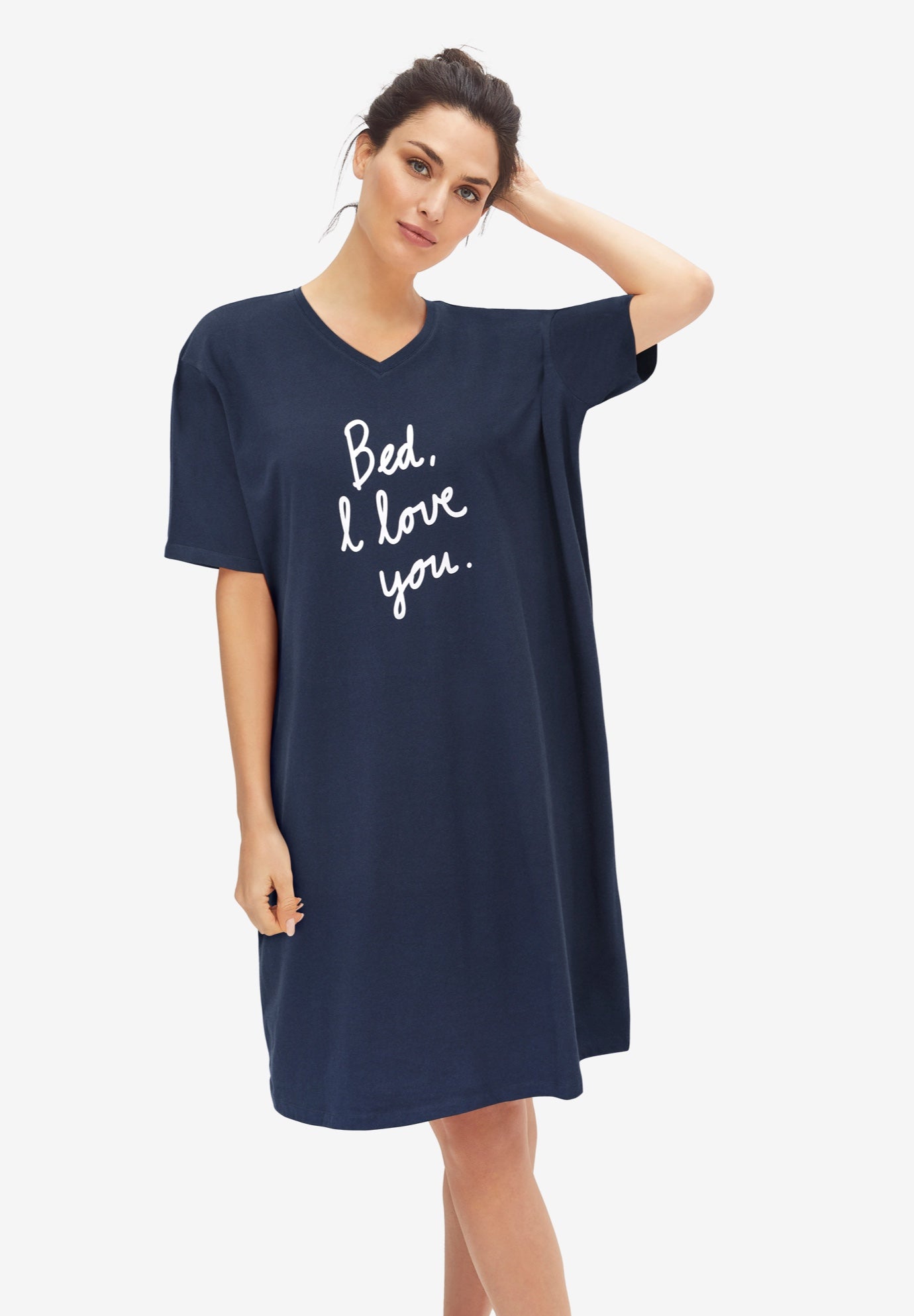 Cotton Spanex Jersey V-Neck Short Sleeve Sleepshirt image number 0