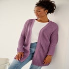 Open Front Long Ribbed Sleeve Waffle Cardigan image number null