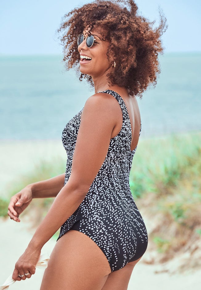 Dotted Sarong Front One Piece Swimsuit image number 3