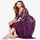 Plus Size Beaded V-Neck 3/4 Sleeve Sleeve Maxi Gown image number null