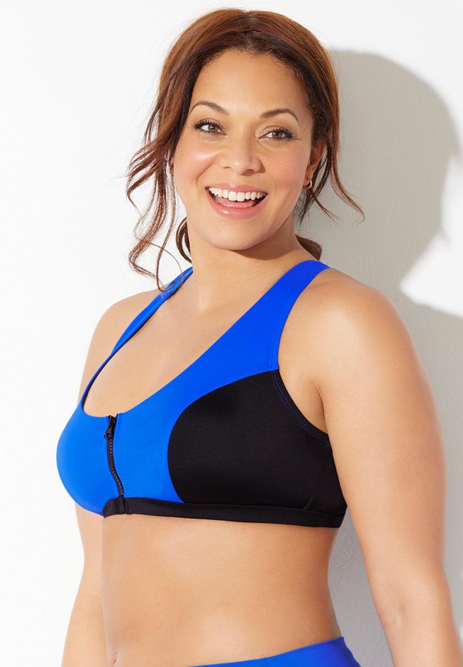 Colorblock Zip Front Bikini Top image number null