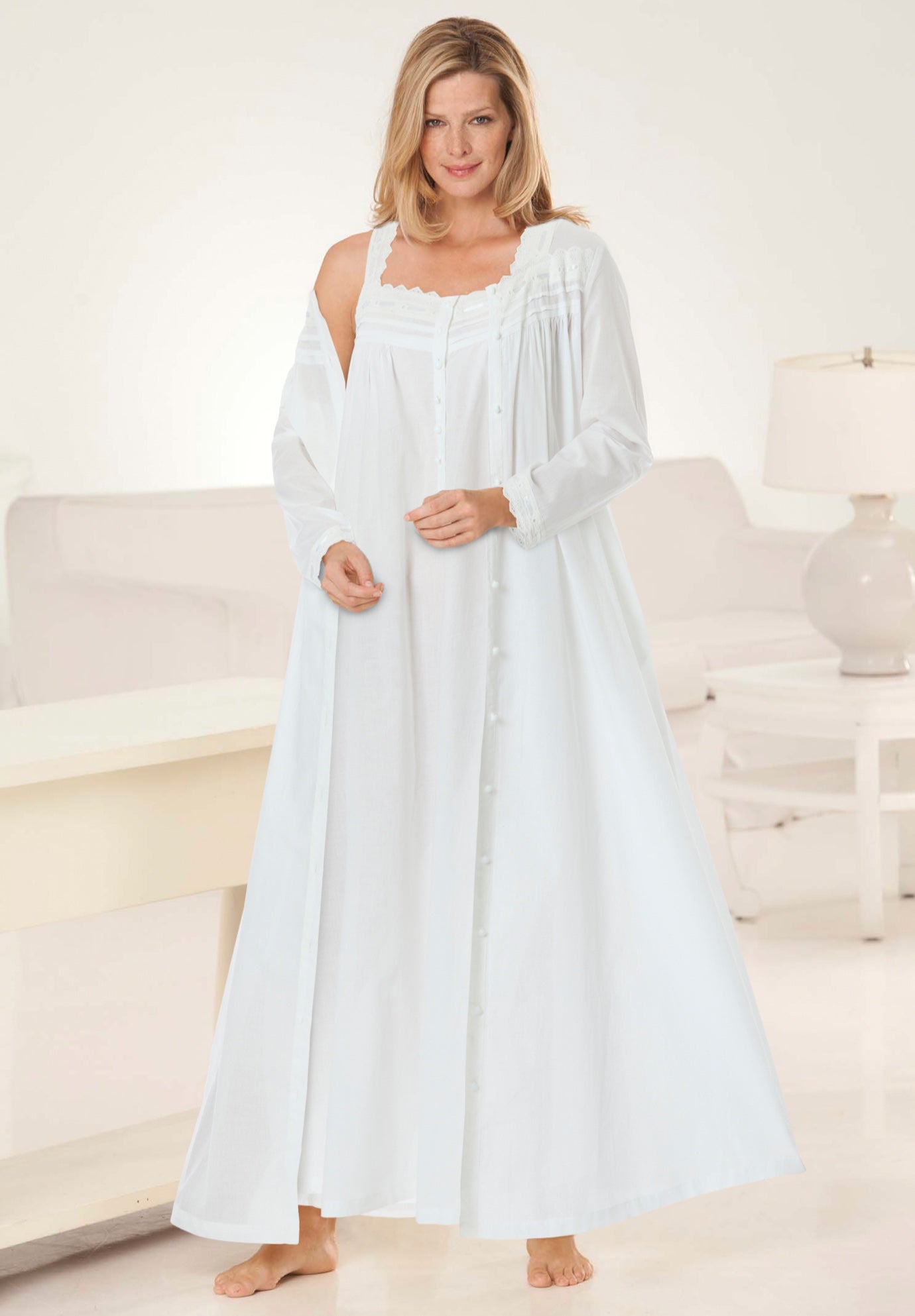 Long 2-Piece Cabbage-Rose Peignoir Set image number 0