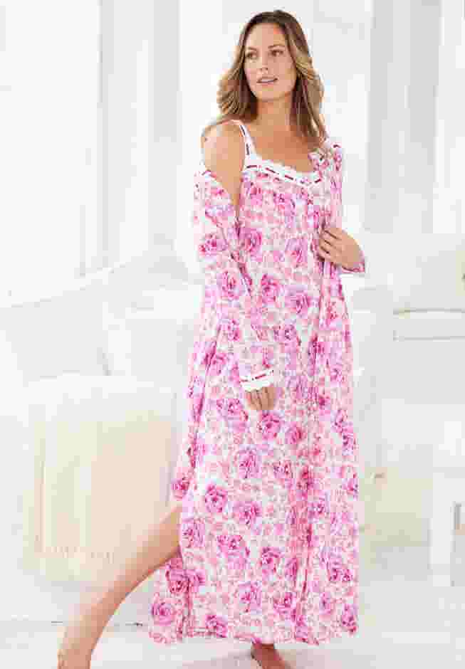 Long 2-Piece Cabbage-Rose Peignoir Set image number 2