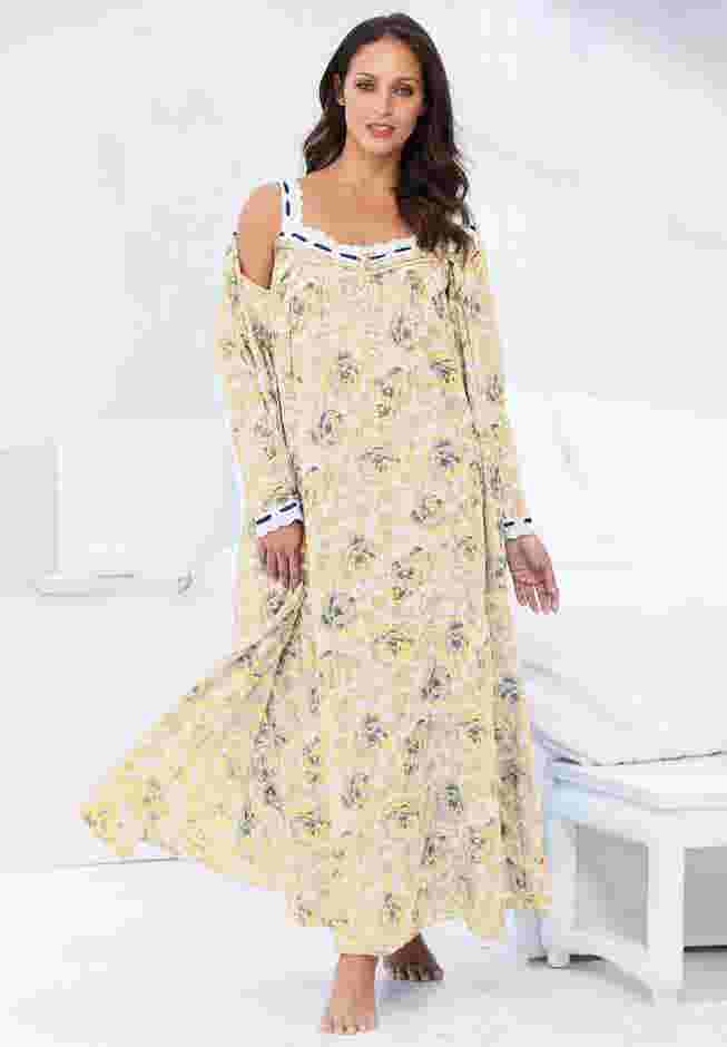 Long 2-Piece Cabbage-Rose Peignoir Set image number 0