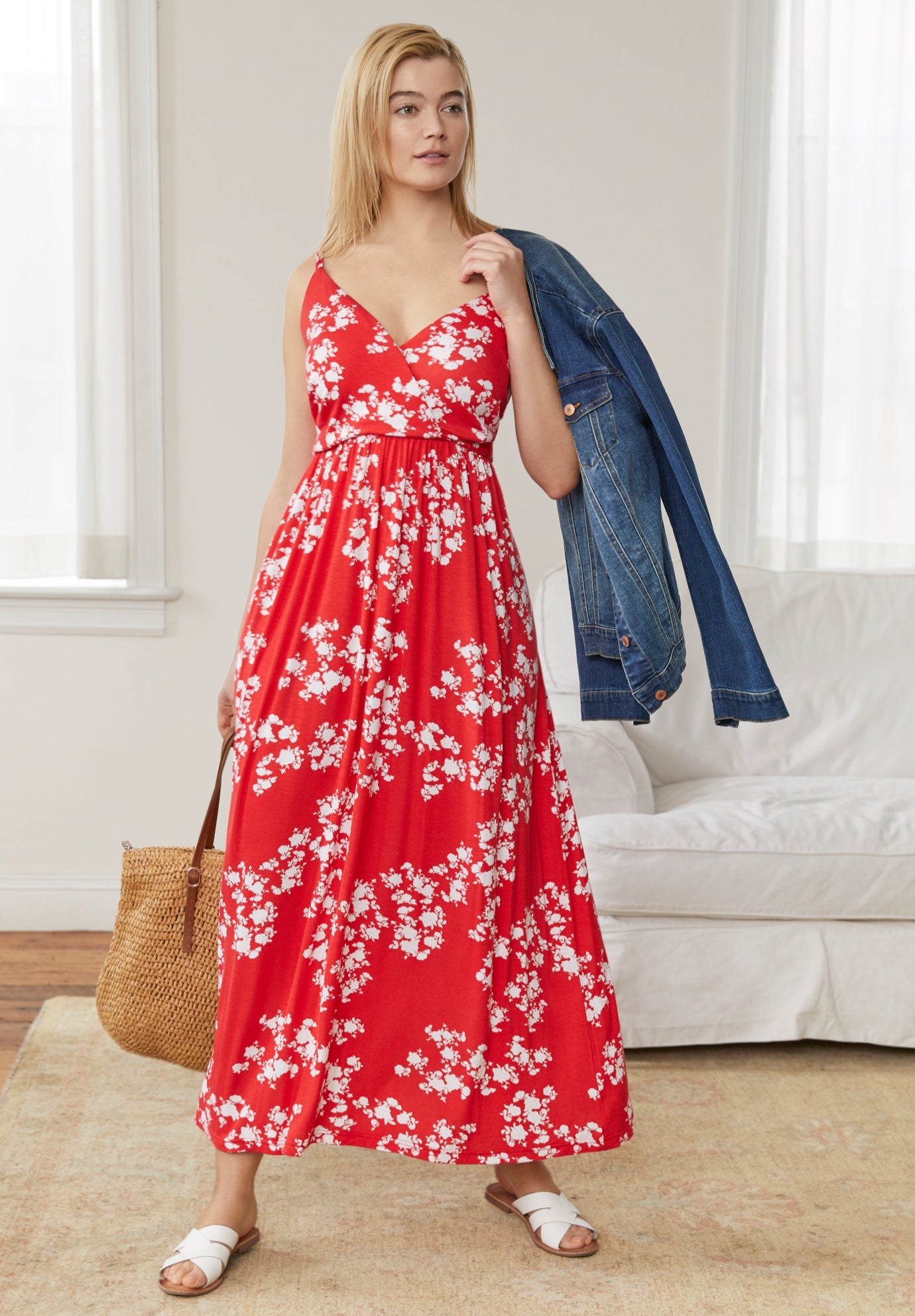 Stretch Knit Surplice Tank Maxi Dress image number 0