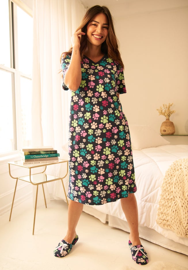 V-Neck Short Sleeve Knee-Length Cotton Sleepshirt image number 5
