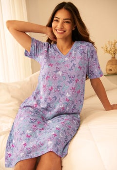 V-Neck Short Sleeve Knee-Length Cotton Sleepshirt