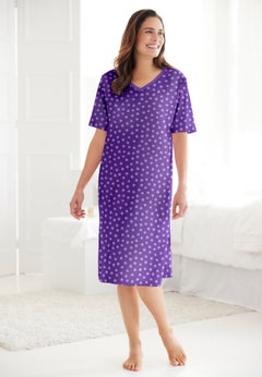 V-Neck Short Sleeve Knee-Length Cotton Sleepshirt