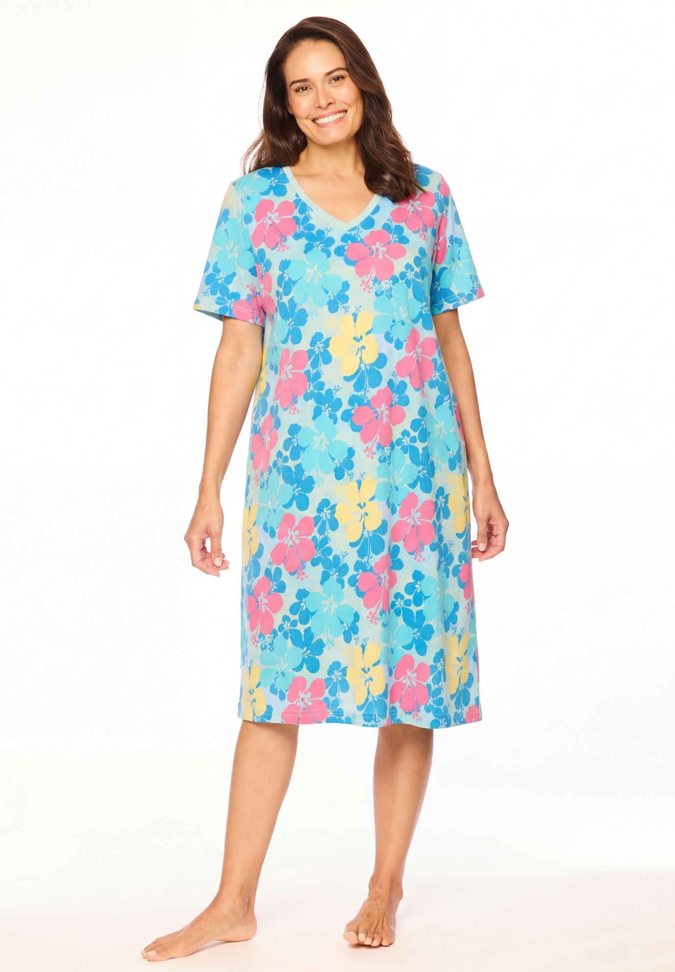 V-NECK SHORT SLEEVE KNEE-LENGTH COTTON SLEEPSHIRT image number 7