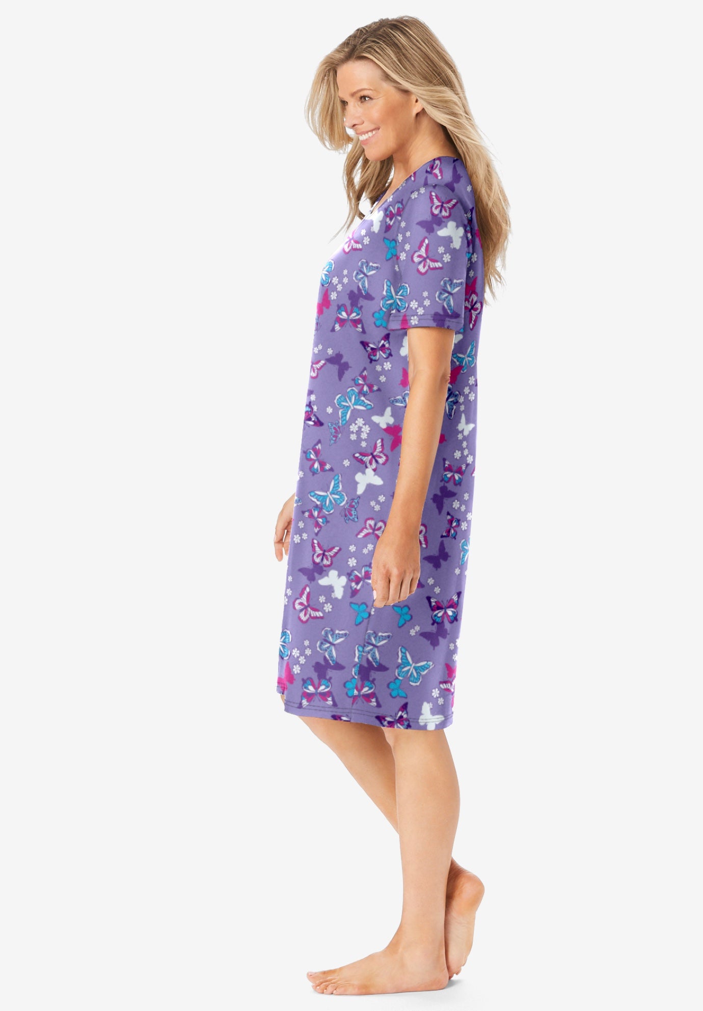 V-Neck Short Sleeve Knee-Length Cotton Sleepshirt image number 2