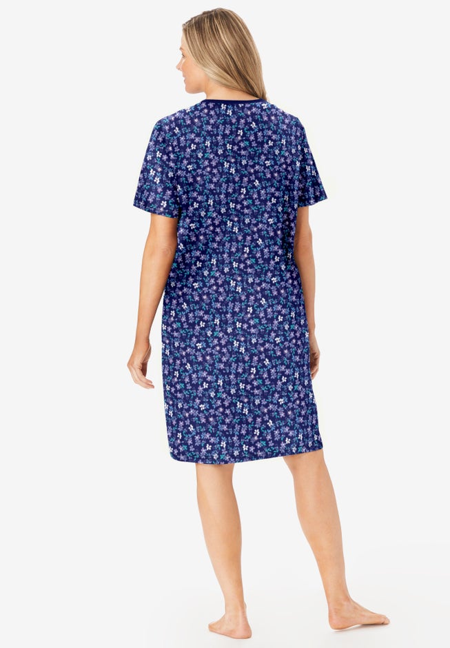 V-Neck Short Sleeve Knee-Length Cotton Sleepshirt image number 1