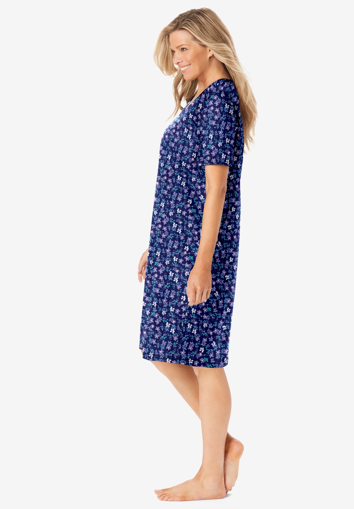 V-Neck Short Sleeve Knee-Length Cotton Sleepshirt image number 2