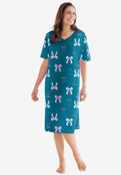 V-Neck Short Sleeve Knee-Length Cotton Sleepshirt