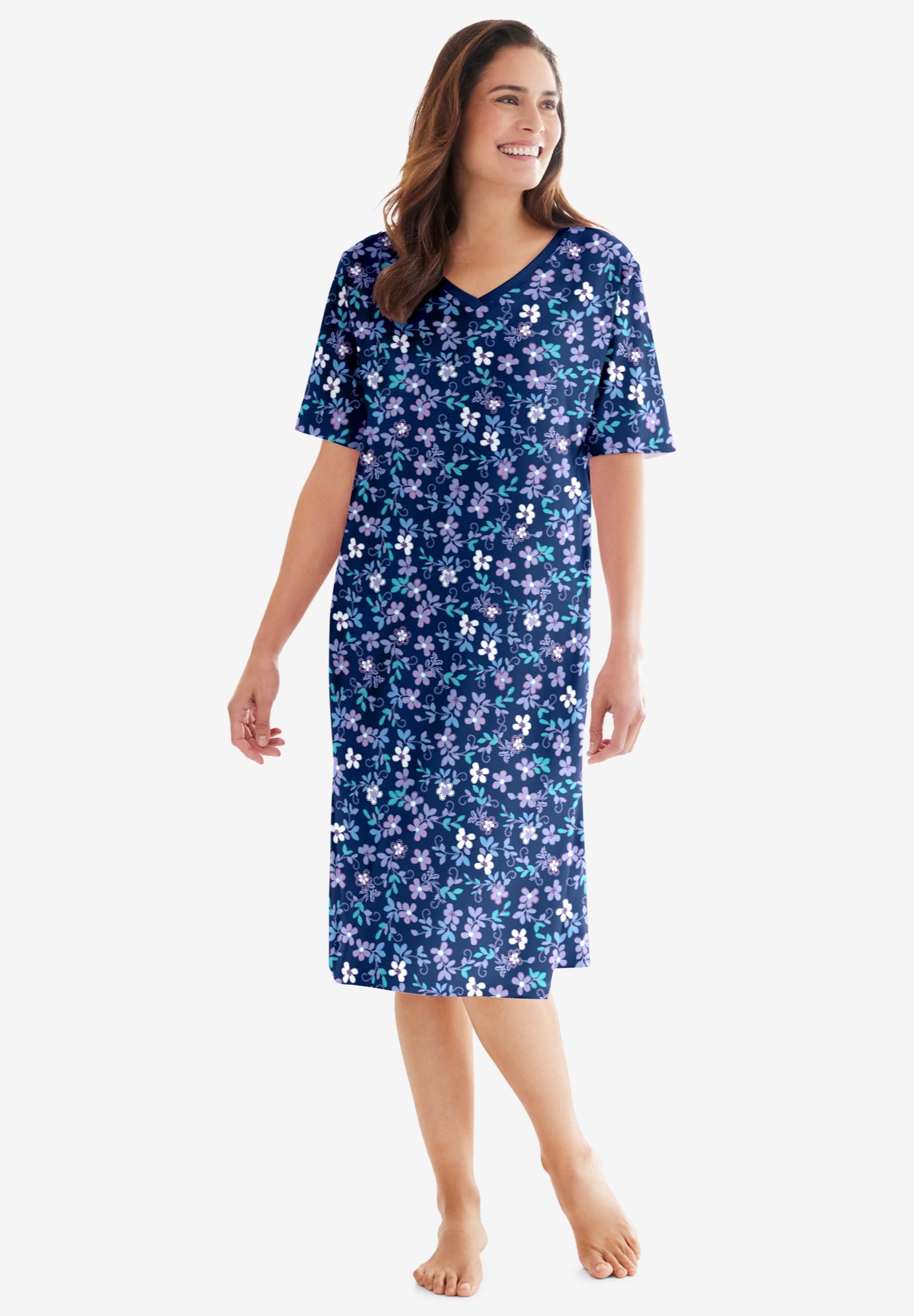 V-Neck Short Sleeve Knee-Length Cotton Sleepshirt image number 0