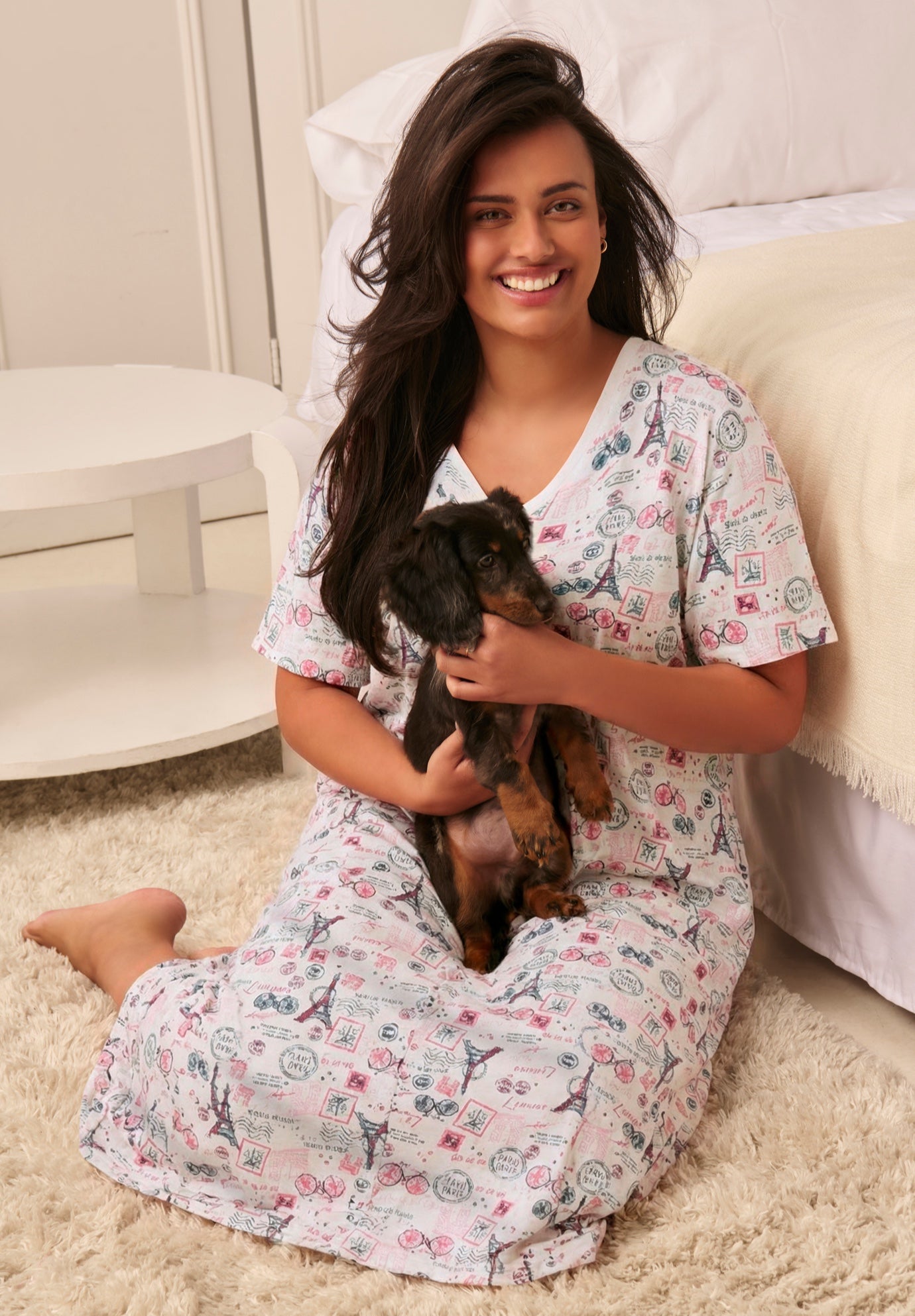 V-Neck Short Sleeve Midi Cotton Sleep Shirt image number 6