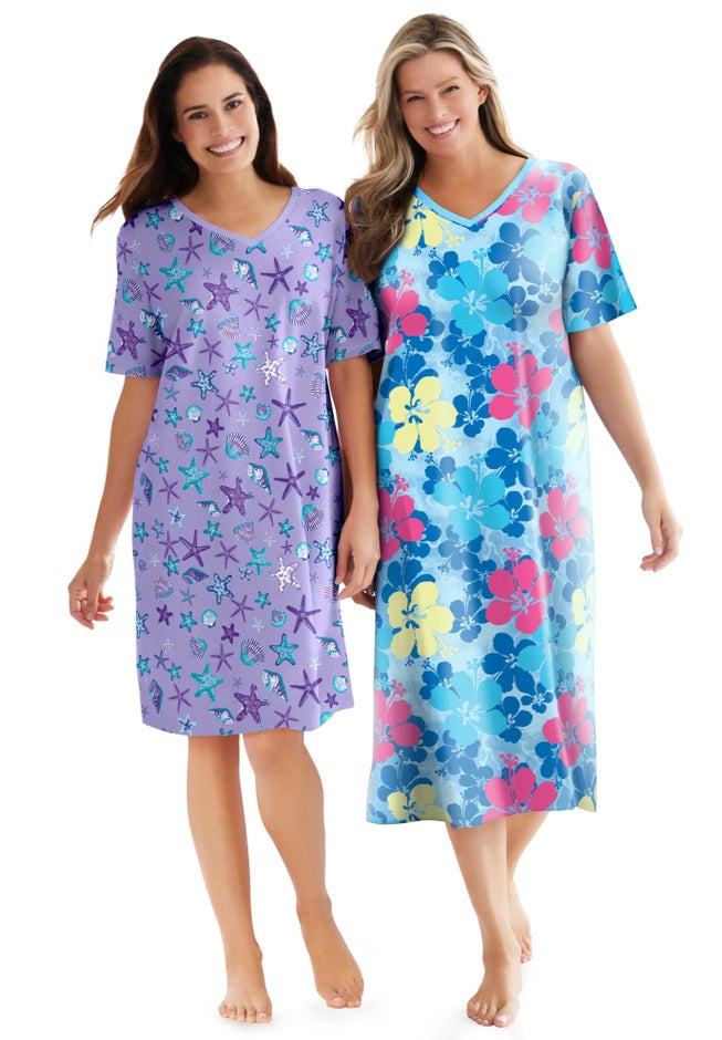 V-Neck Short Sleeve Midi Cotton Sleep Shirt image number 5