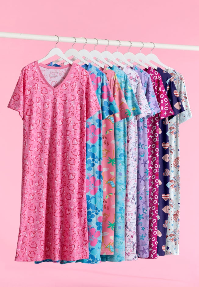 V-Neck Short Sleeve Midi Cotton Sleep Shirt image number 8