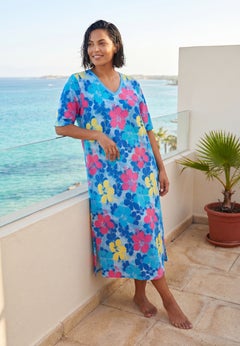 V-Neck Short Sleeve Midi Cotton Sleep Shirt